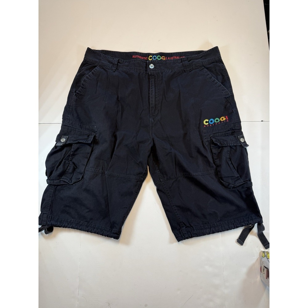 COOGI Australia Cargo Shorts Mens 46 Black Embroidered Logo Y2K Hip Hop